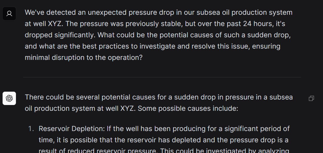 EnerGPT to the Rescue: Navigating a Pressure Drop in a Subsea Oil Production System